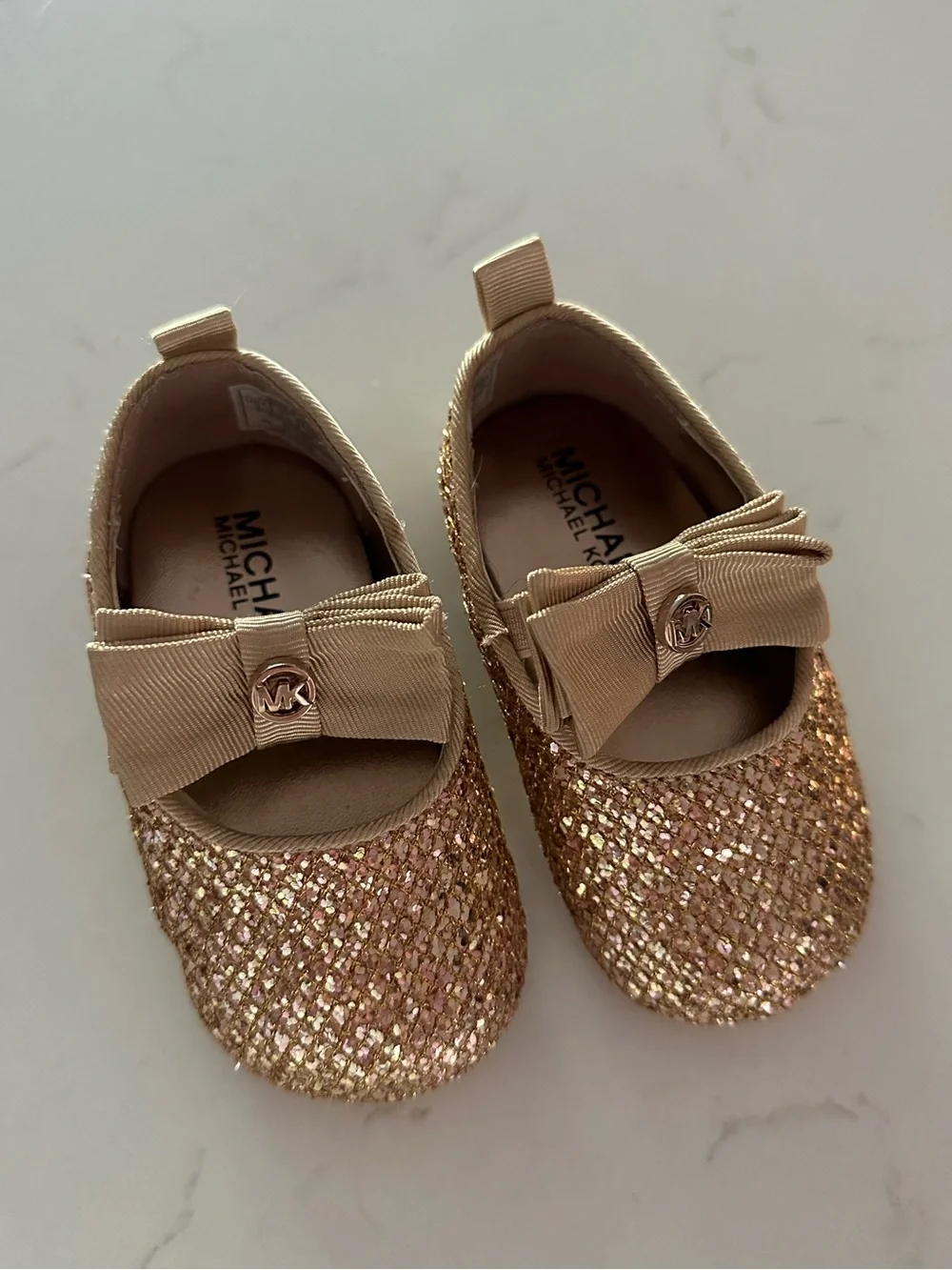 Michael Kors Toddler Rose Gold Glitter Bow Mary Jane Shoes